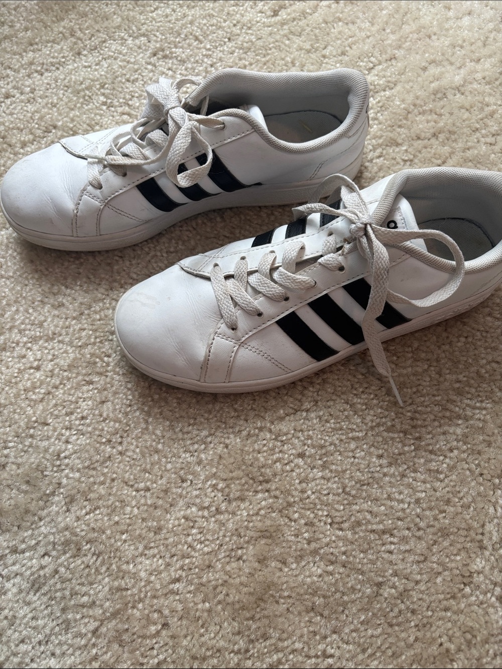 adidas White Sneakers with Black Stripes - Kid’s Low-Top Casual Trainers